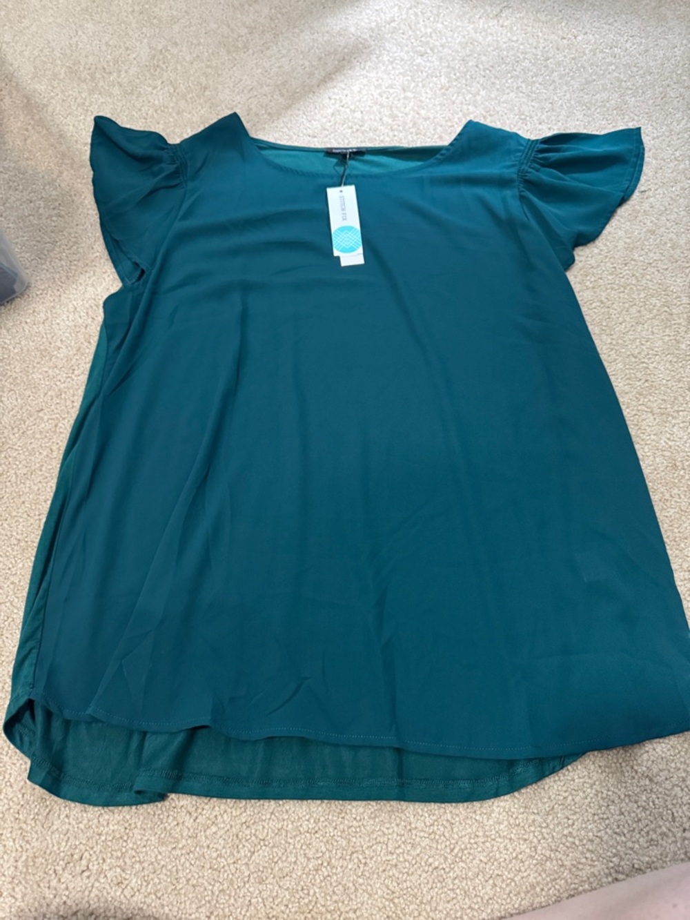 Women’s Teal Ruffle Sleeve Blouse knit back